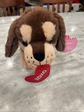 Plush Brown Puppy Dog Toy with Red XOXO Heart